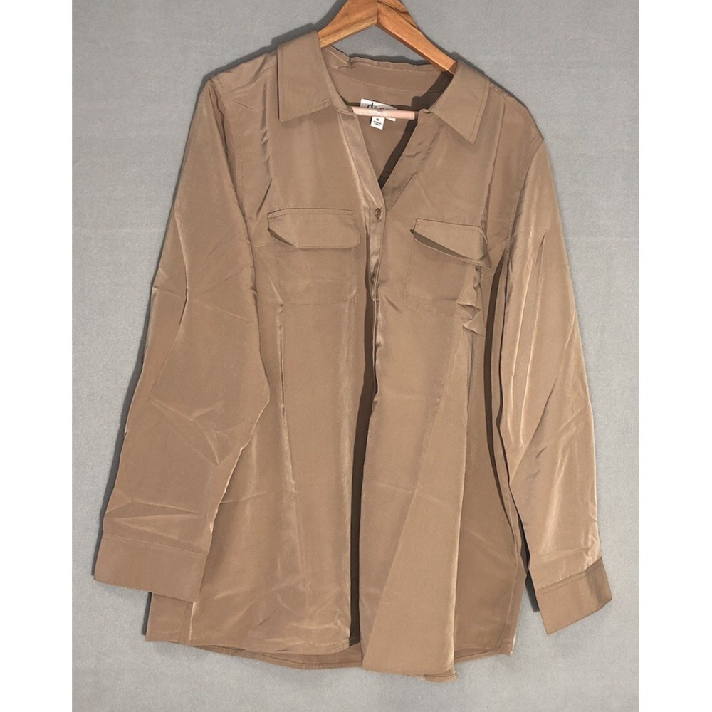 D & CO Roll Tab Slv Button Front Soft Utility Tunic Mocha Sz XL NEW IN BAG